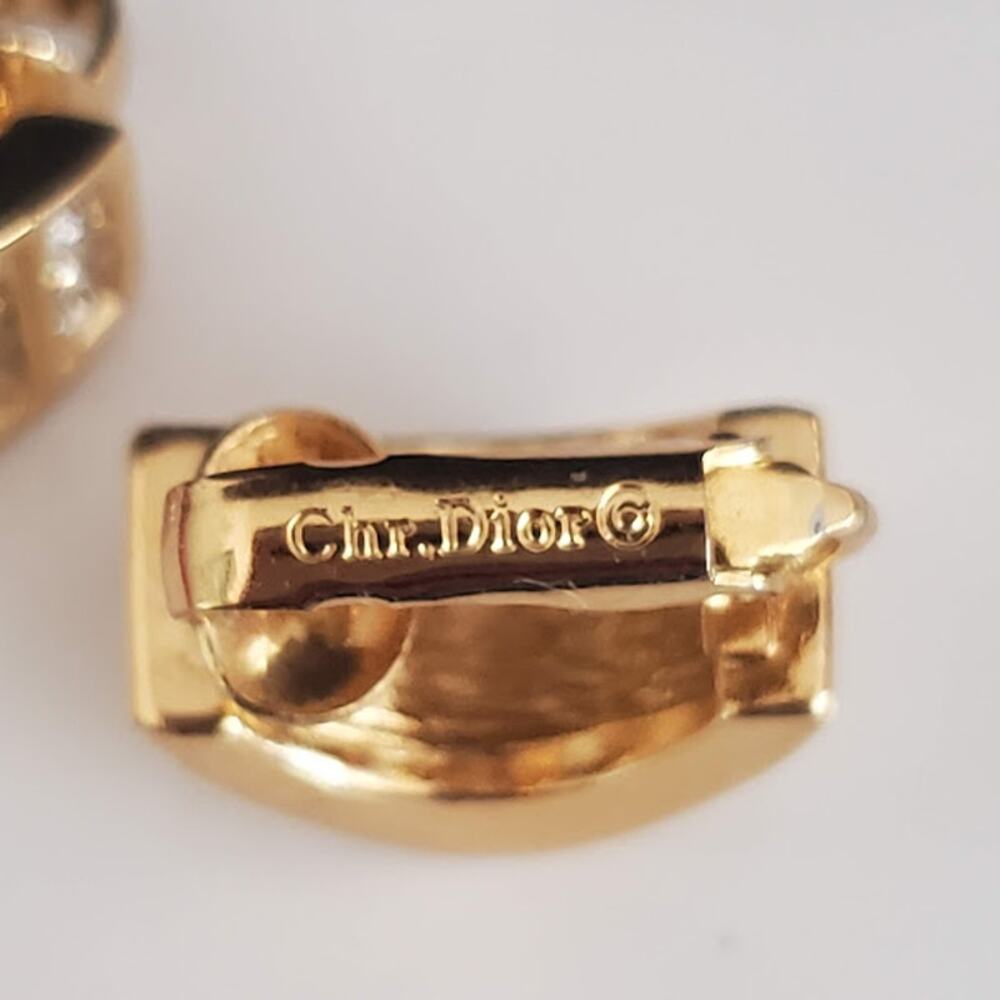 Christian Dior Vintage Gold Plate Rhinestone Pave Clip On Hoop Earrings Chr.Dior - Picture 6 of 7